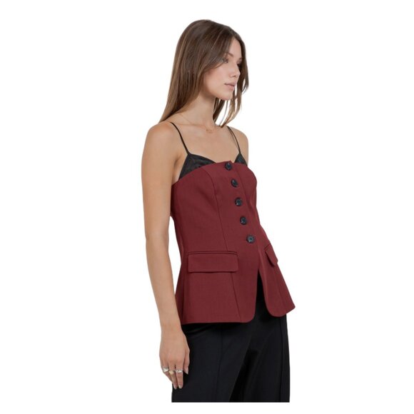 Whiteroom & Cactus Burgundy & Black Button-Down Vest T13539-WC - Picture 3 of 5